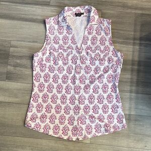 J. McLaughlin White and Pink Sleeveless Blouse